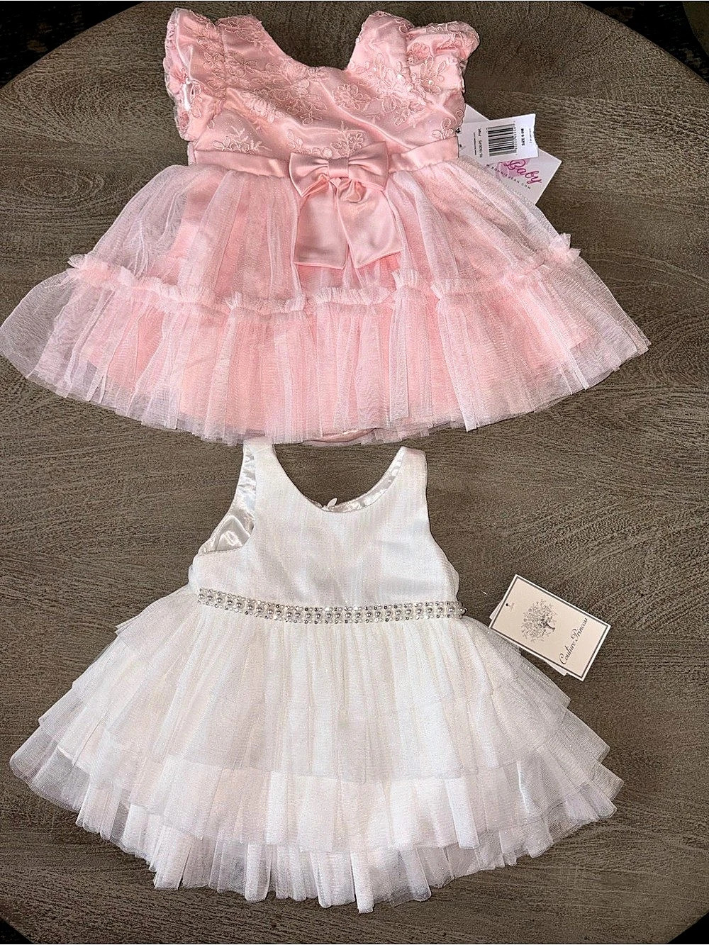 NWT baby girl white tulle rhinestone dress & pink tulle floral party dress  6-9M